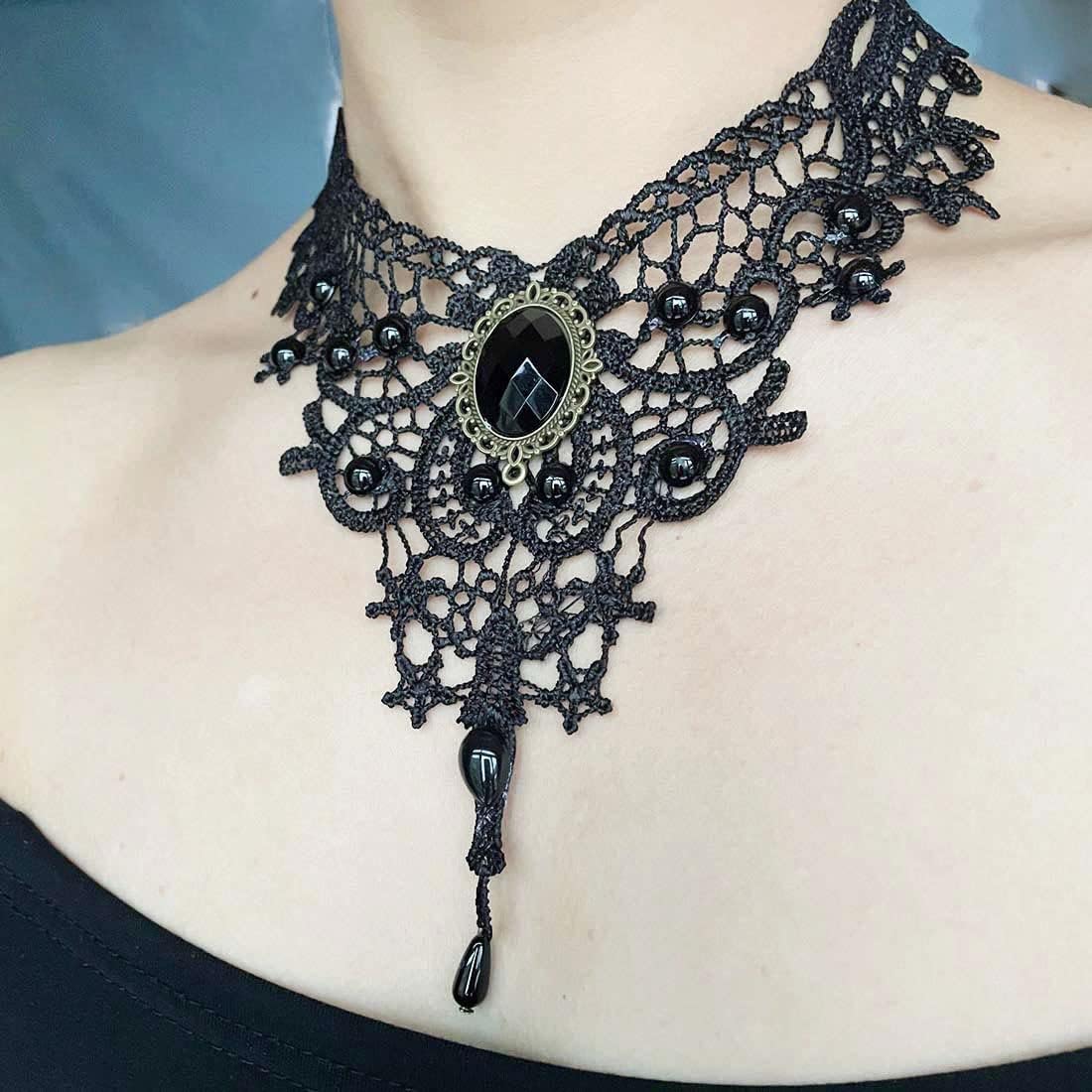 Black Sexy Lace Choker Necklaces Gothic Tassel Collar Choker Halloween Party Accessories for Women - Image 5