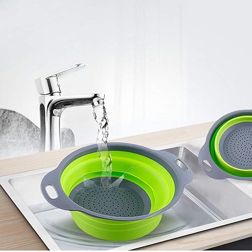 Miniatura 5 de 2 unidsset de silicona colador de frutas y verduras cesta de lavado colador de drenaje cuenca con mango herramienta de cocina - uso ahorrar espacio
