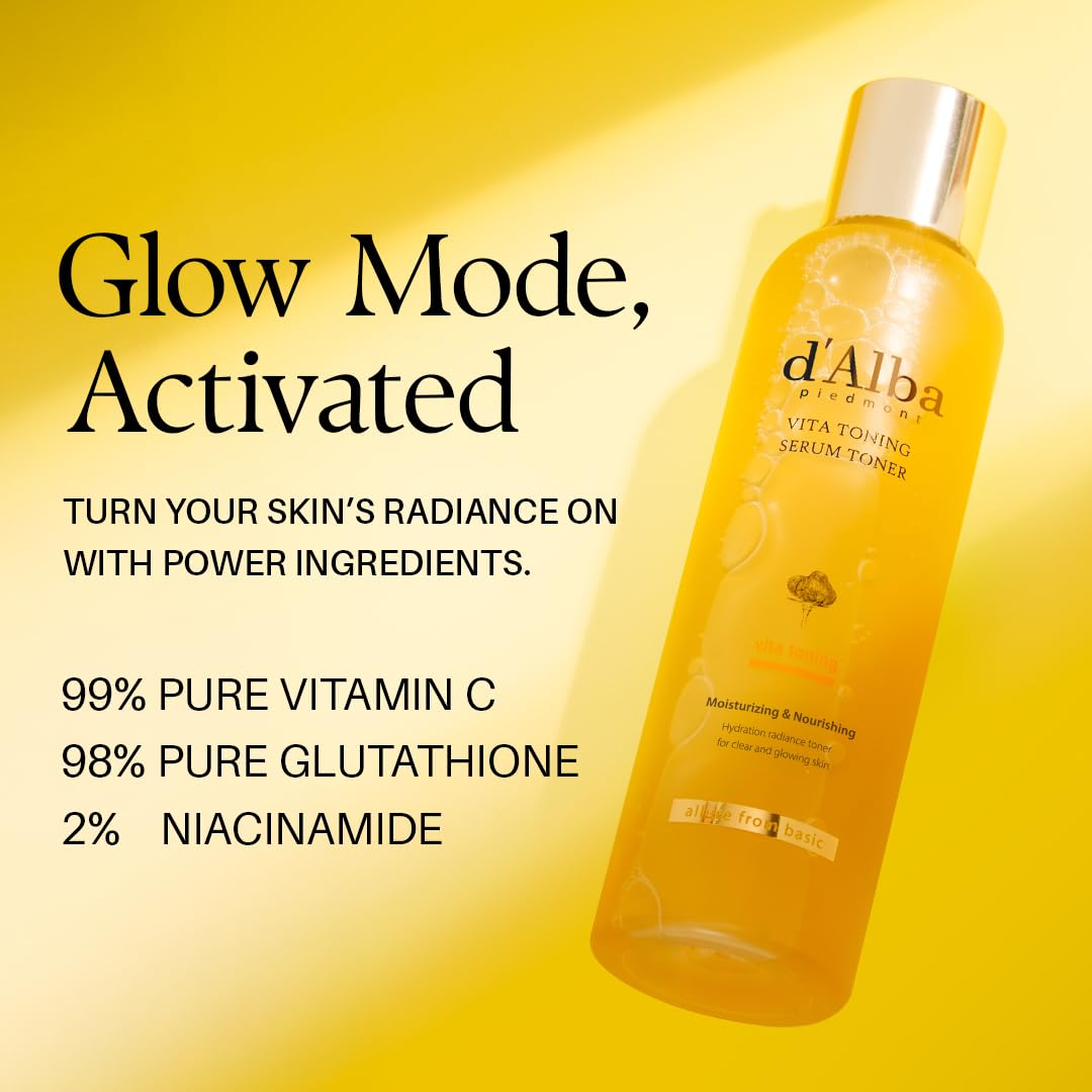 d'Alba Piedmont White Truffle Vita Toning Serum Toner, Pelle Effetto Vetro con Skincare a Doppie Vitamine, Idratante Viso (180ml)
