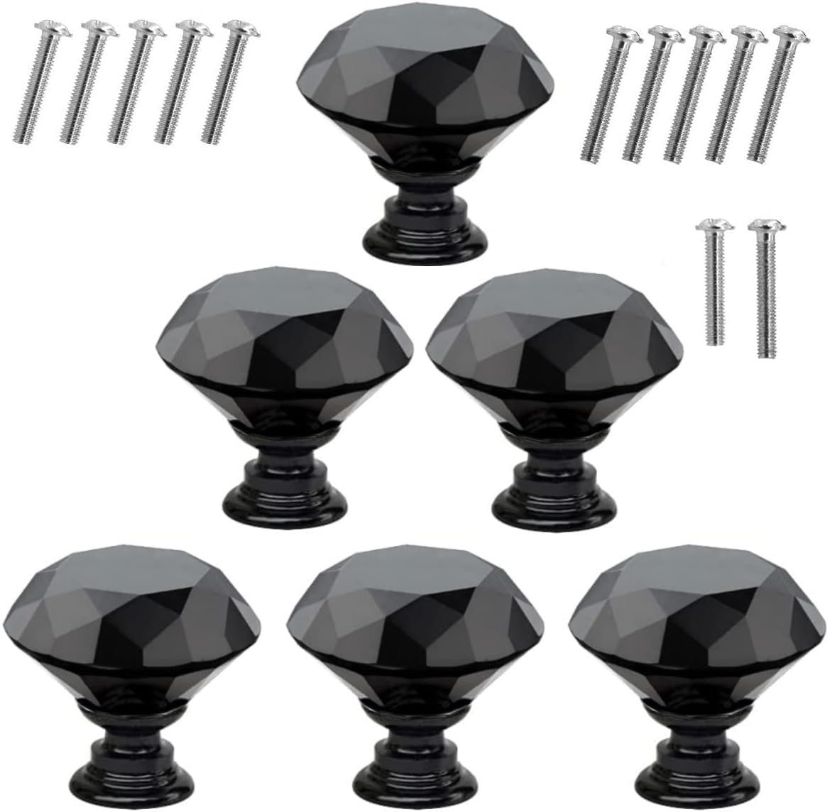 Akstore 6 Pcs Crystal Glass Cabinet Knobs 30mm Diamond Shape Drawer Kitchen Cabinets Dresser Cupboard Wardrobe Pulls Handles (Black-Black, 30mm) — image 1