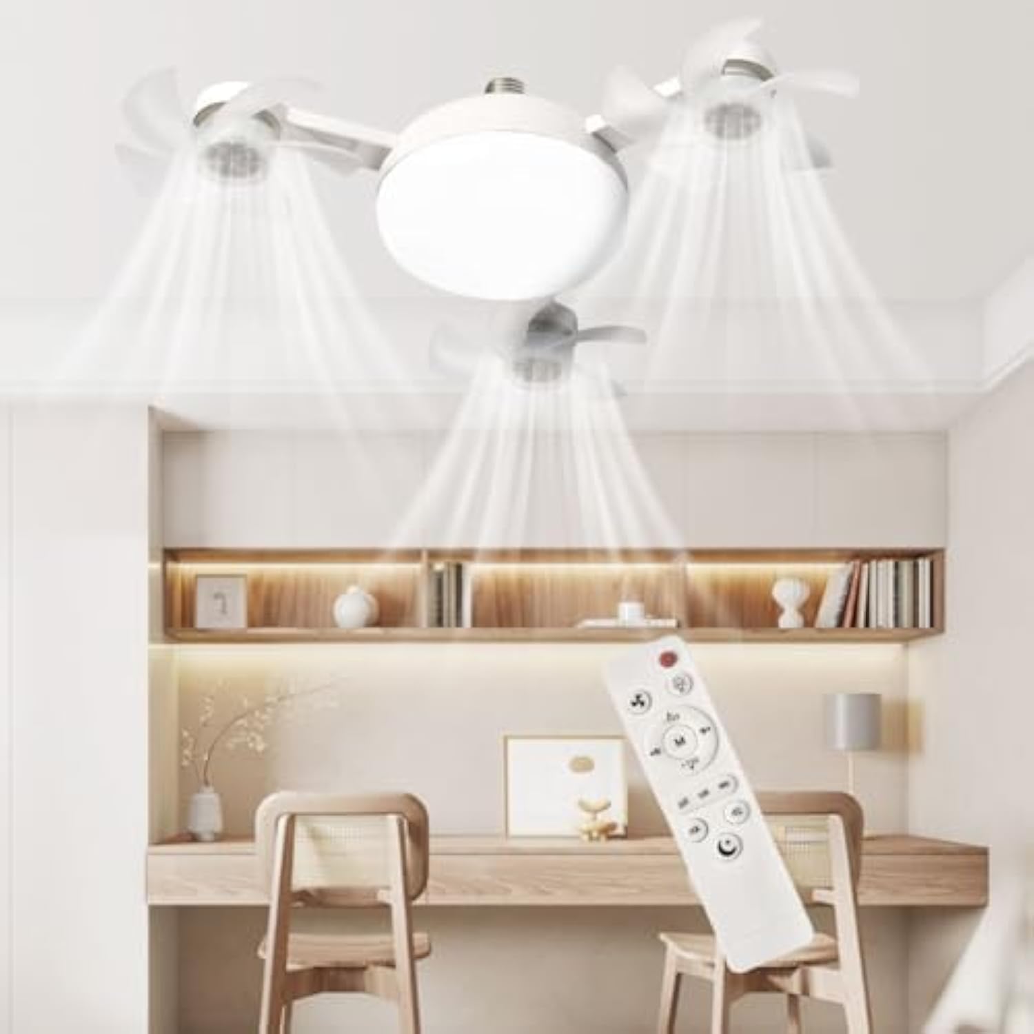 BomKra Ceiling Fan with Lights and Remote 2025 New 4 Heads Drone Ceiling Fans LED 50W 3 Speeds Modern Fan Light Dimmable 3 Color Light Bulb Fan for Bedroom Living Room
