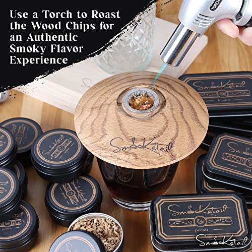 Smoketail Cocktail Smoker Kit With Torch, Topper, 9 Flavors And 18 Large And Small Wood Chips - Whiskey Smoker Kit, Old Fashioned Smoker Kit, Bourbon Smoker Kit, Drink Smoker (No Butane) #TOP7