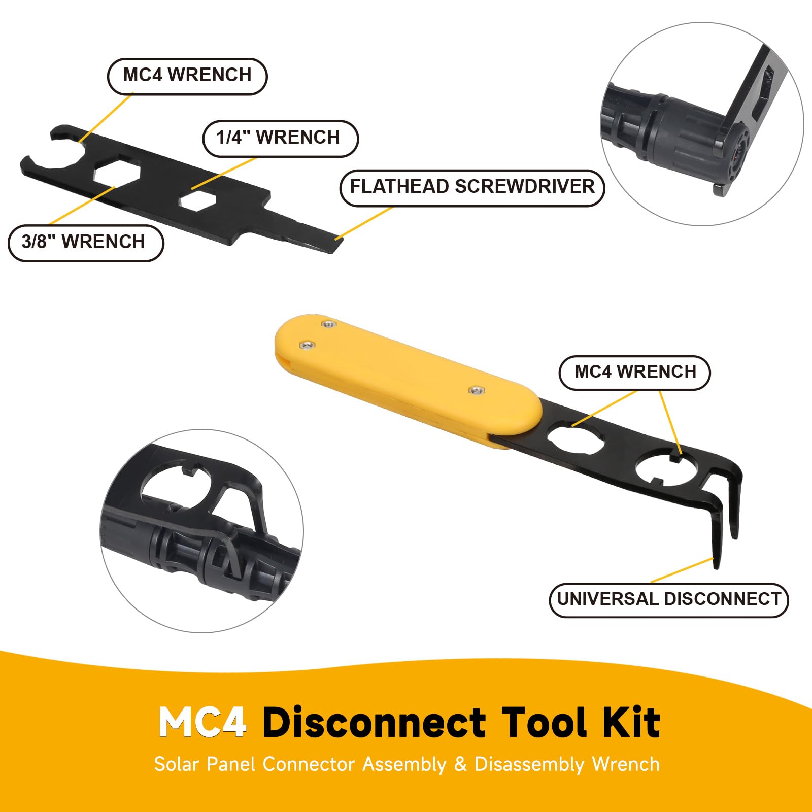 Herramienta de desconexión universal MC4, herramienta MC4 de metal con llave 6 en 1, herramienta de conector solar eficiente para montaje y desmontaje de conectores fotovoltaicos