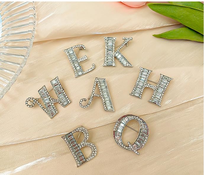 Image of A-Z 26 Letters Brooch Pins Silver Initial Rhinestone Brooches Crystal Alphabet Breastpin Pin Women Gifts Jewelry