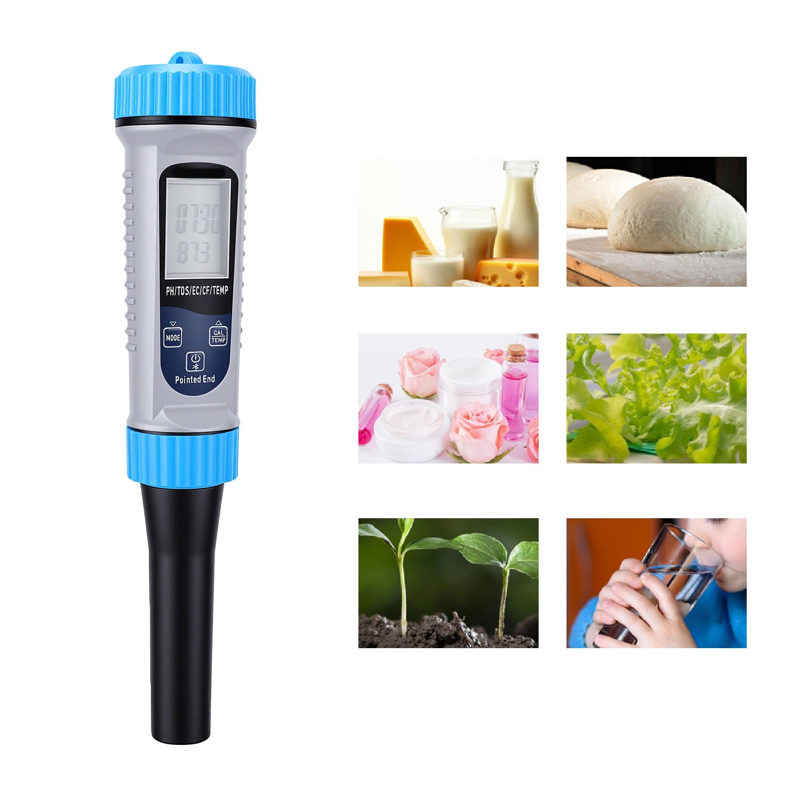 Generic Probador de PH Inteligente con Bluetooth, Medidor de PH de Alimentos de Alta Precisión para Queso, Carne, Frutas y Verduras, 1 Unidad