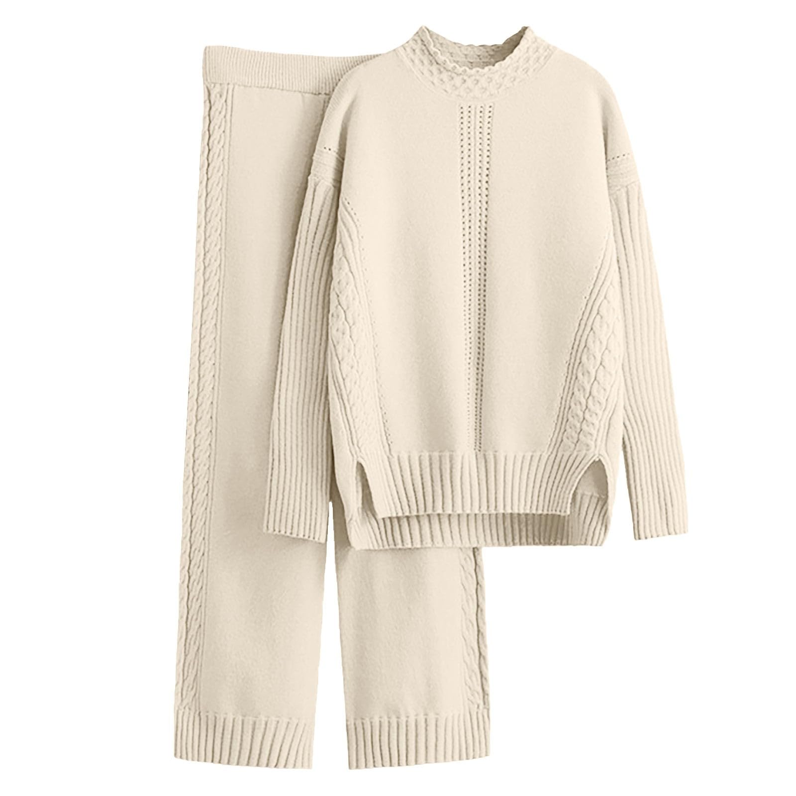 MJGkhiy Chándal de mujer completo de invierno de dos piezas de punto con pantalón largo conjunto conjunto elegante casual conjunto lana cálida otoño mono suéter invierno loungewear