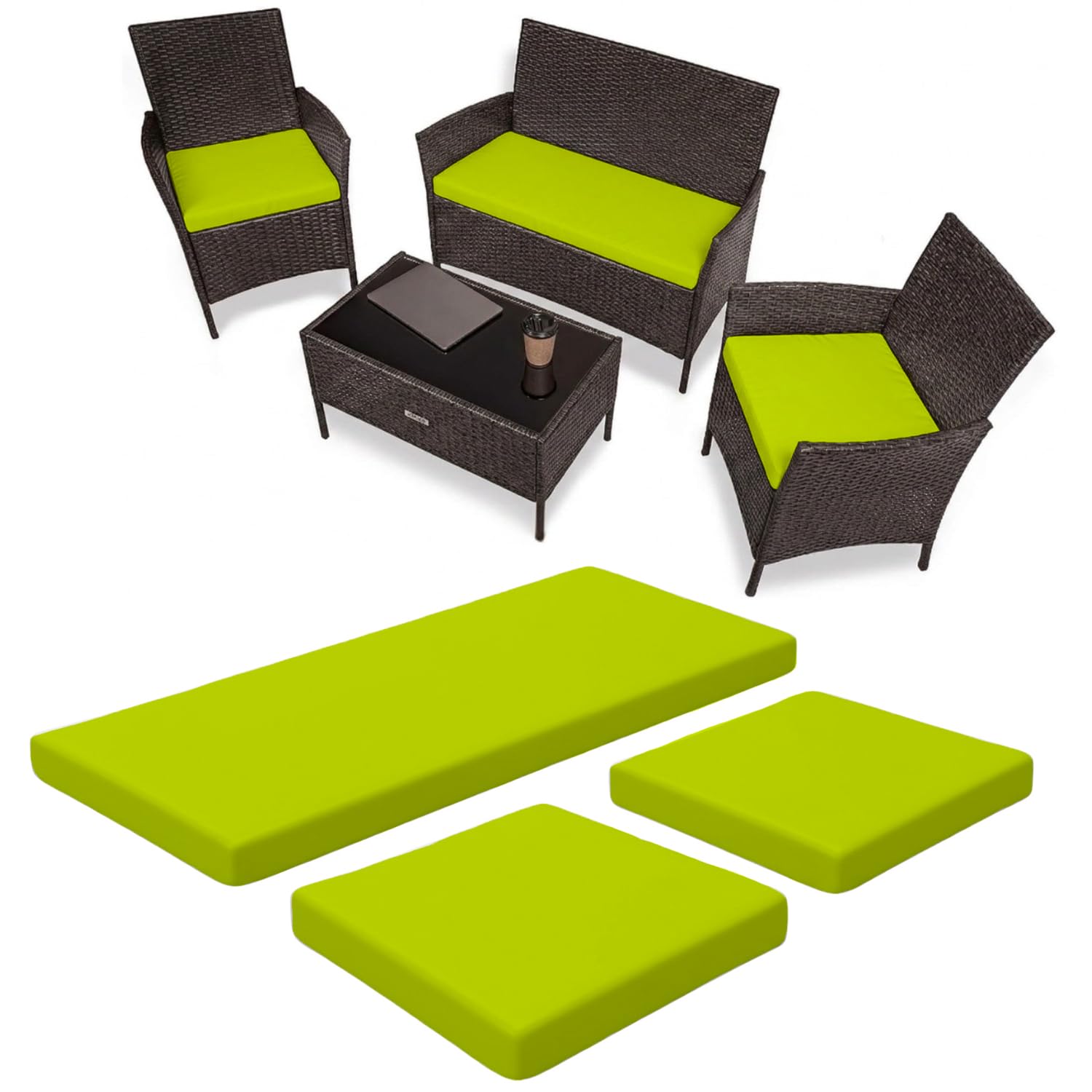 Dazzle Collection 3 Pieces Replacement Cushions Set For Rattan Chairs Sofa Patio Seat Pads Waterproof Outdoor Garden Furniture Comfy Cushions Lightweight and Durable (Lime Green)