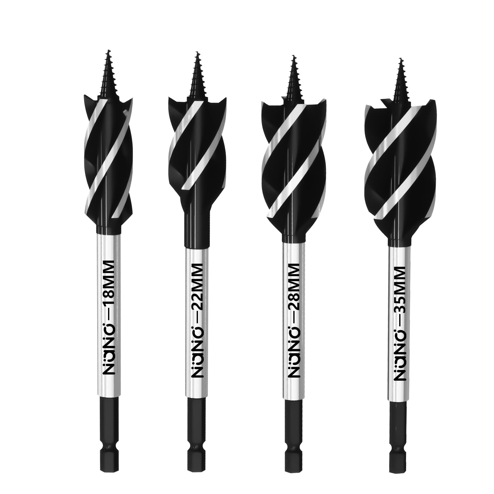 Temolink 4 Piece Wood Drill Bit Set 18/22/28/35 mm, 4-Cutting Design, Hex Shank