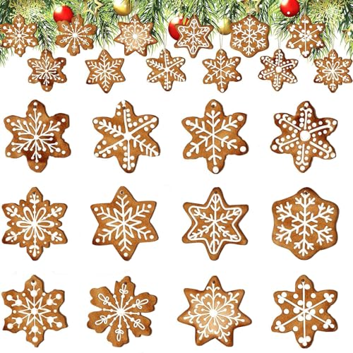 Gleemix 12 Stück Holz Schneeflocken Deko Set, 12 Designs Schneeflocke...