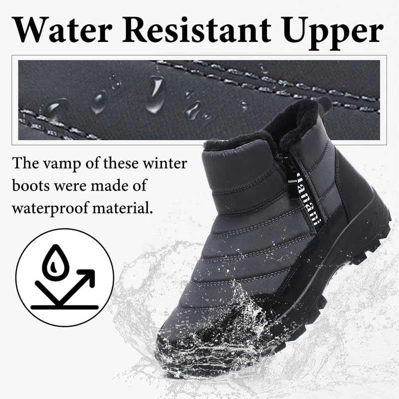 Image of Hanani Mens Winter Snow Boots Fur Lined Warm Ankle Boots Zipper Closure Waterproof Outdoor Boots Men's Lightweight Comfortable Shoes