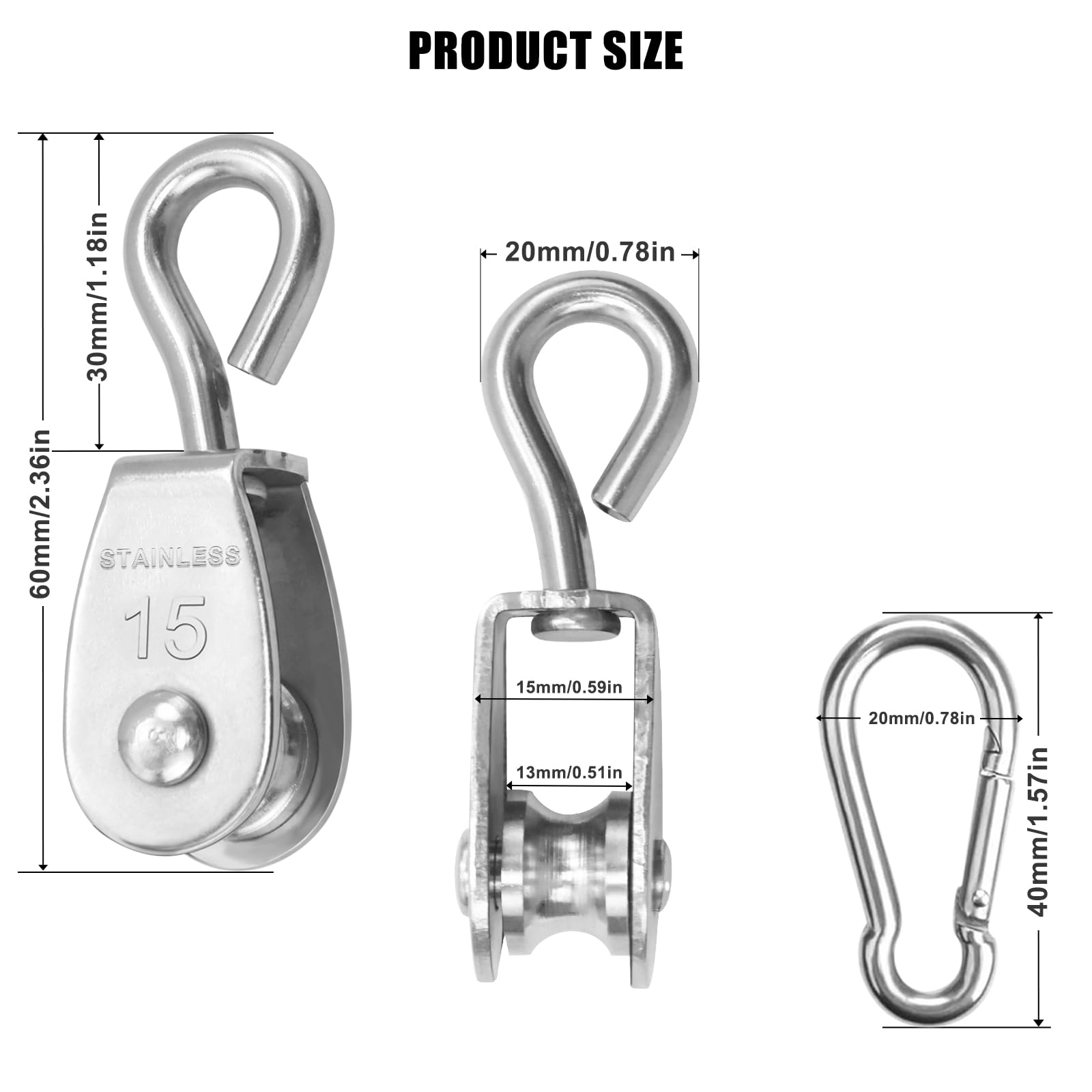 M15 Poulie Double Pivotante En Acier Inoxydable - 1 Poulie De Levage