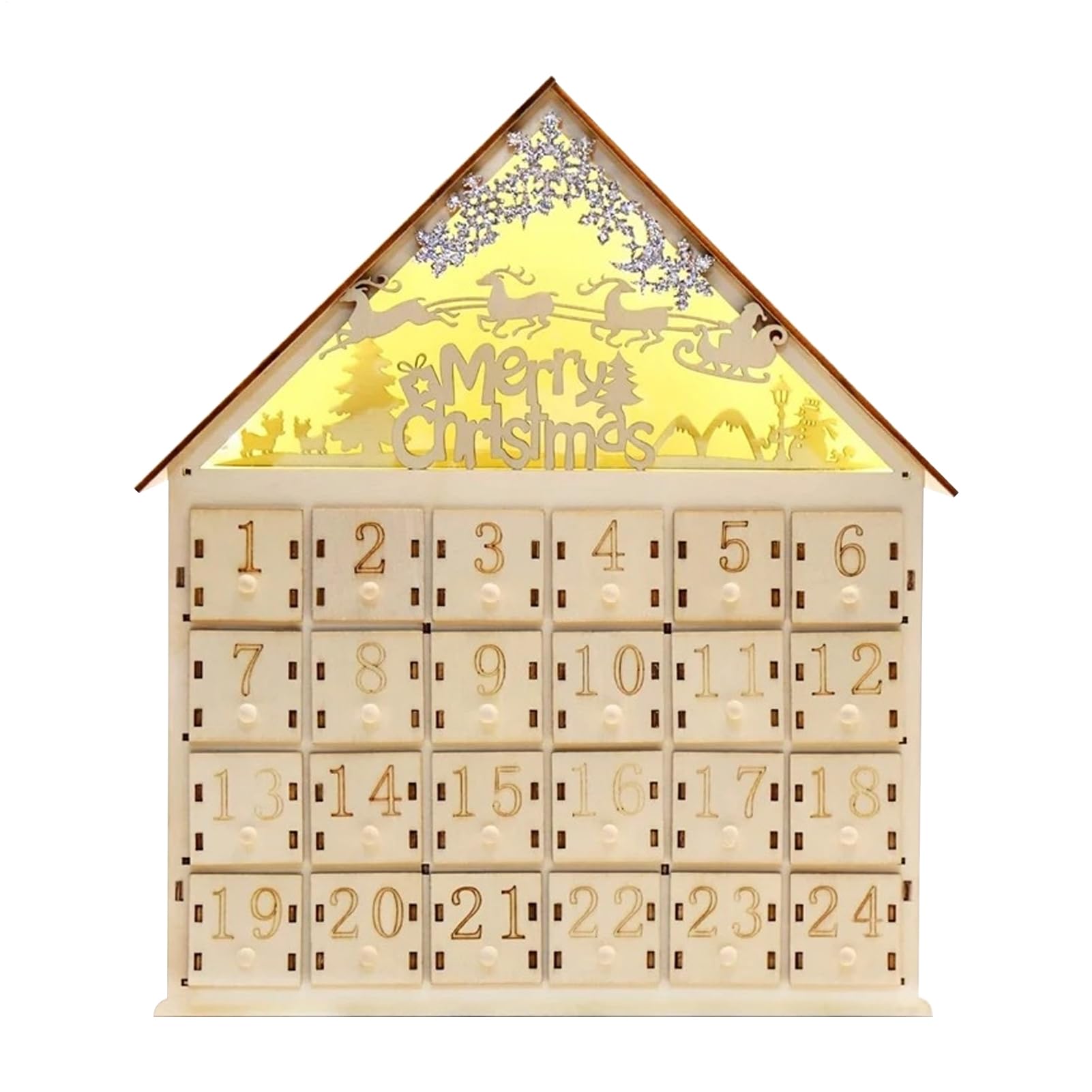 Calendrier de l'Avent vide en bois avec LED pour cadeaux de Noël