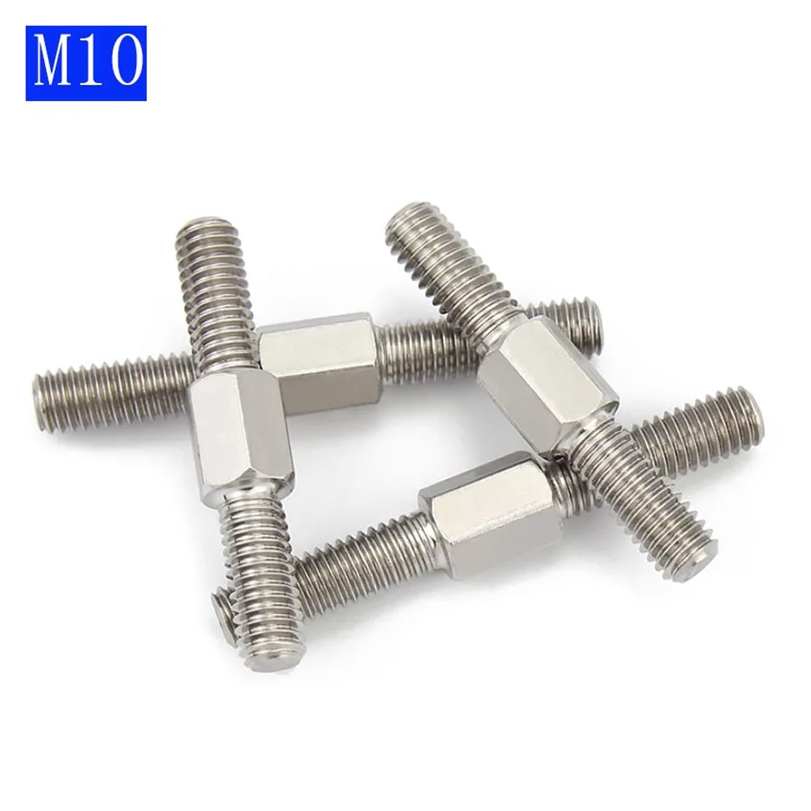 Varilla roscada de doble extremo M10 de acero inoxidable 304 (pernos de empuje ajustables a izquierda y derecha for uso industrial)(M10 x 80mm 5pcs)