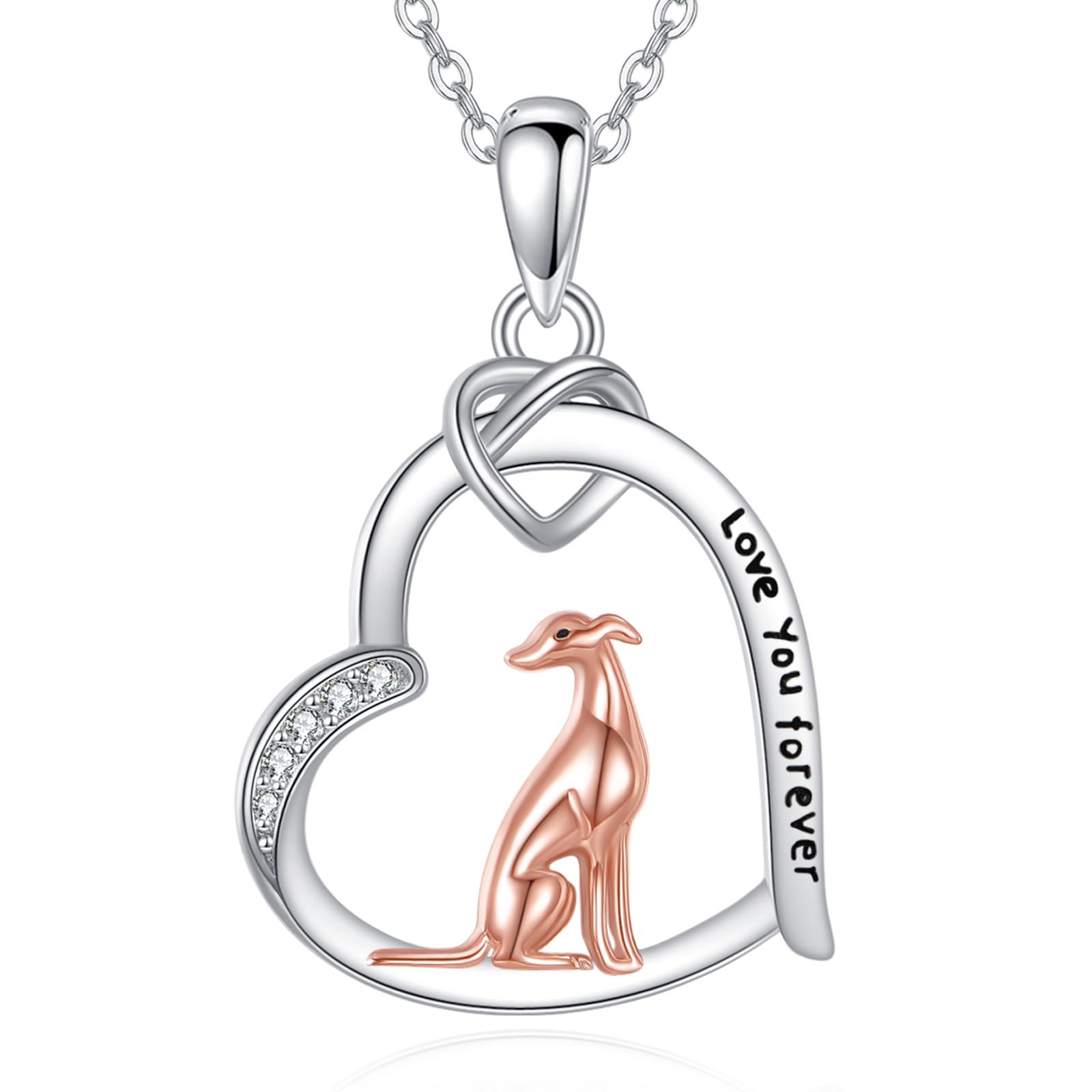 DAYLINLOVE Windhund Halskette 925 Sterling Silber Herz Windhund Geschenke Tier Hund Schmuck für Frauen Windhund Liebhaber