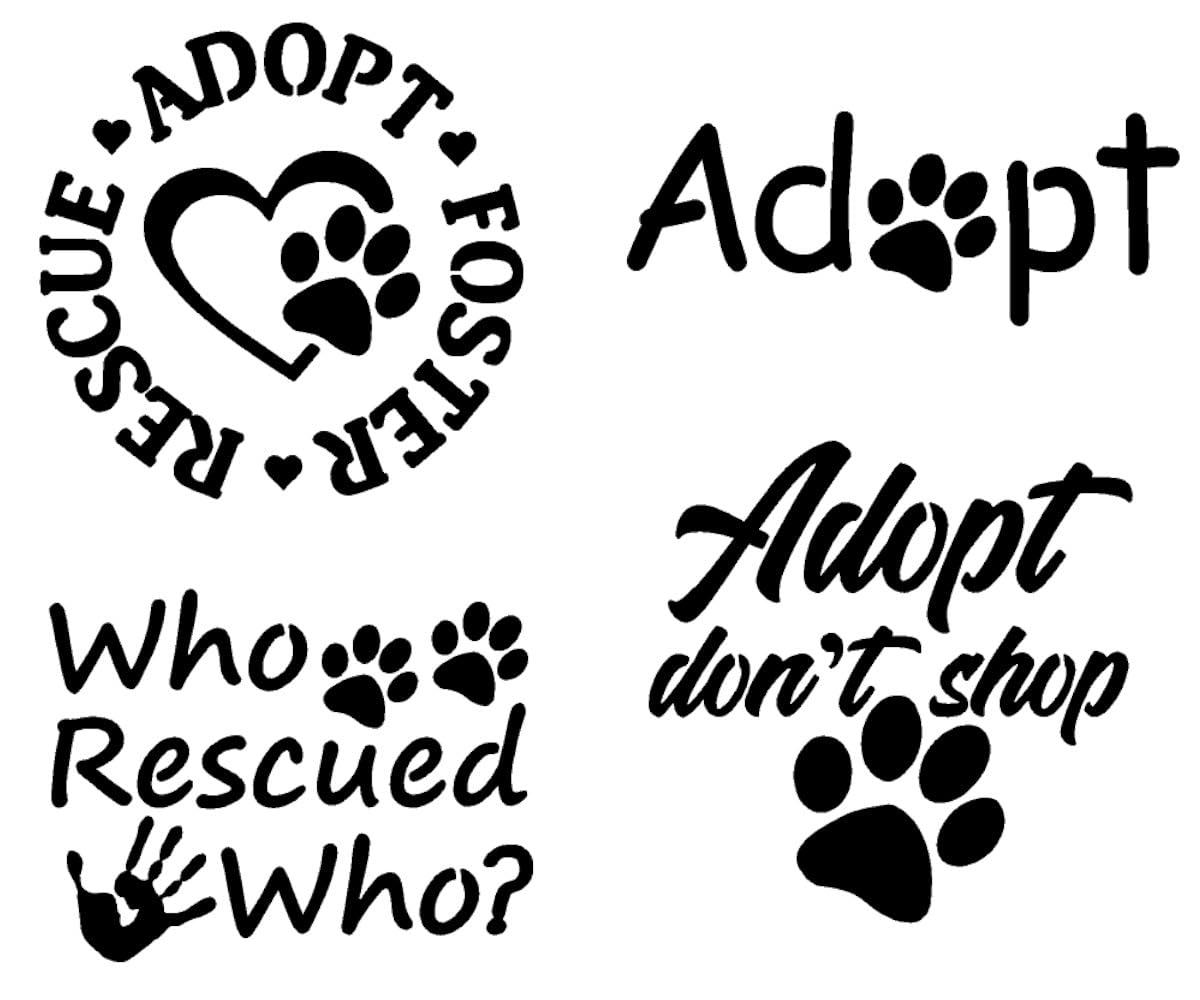 Adopt Rescue Decals 4 Pack: Adopt, Adopt Don’t Shop, Who Rescued Who, Adopt Foster Rescue (Black)