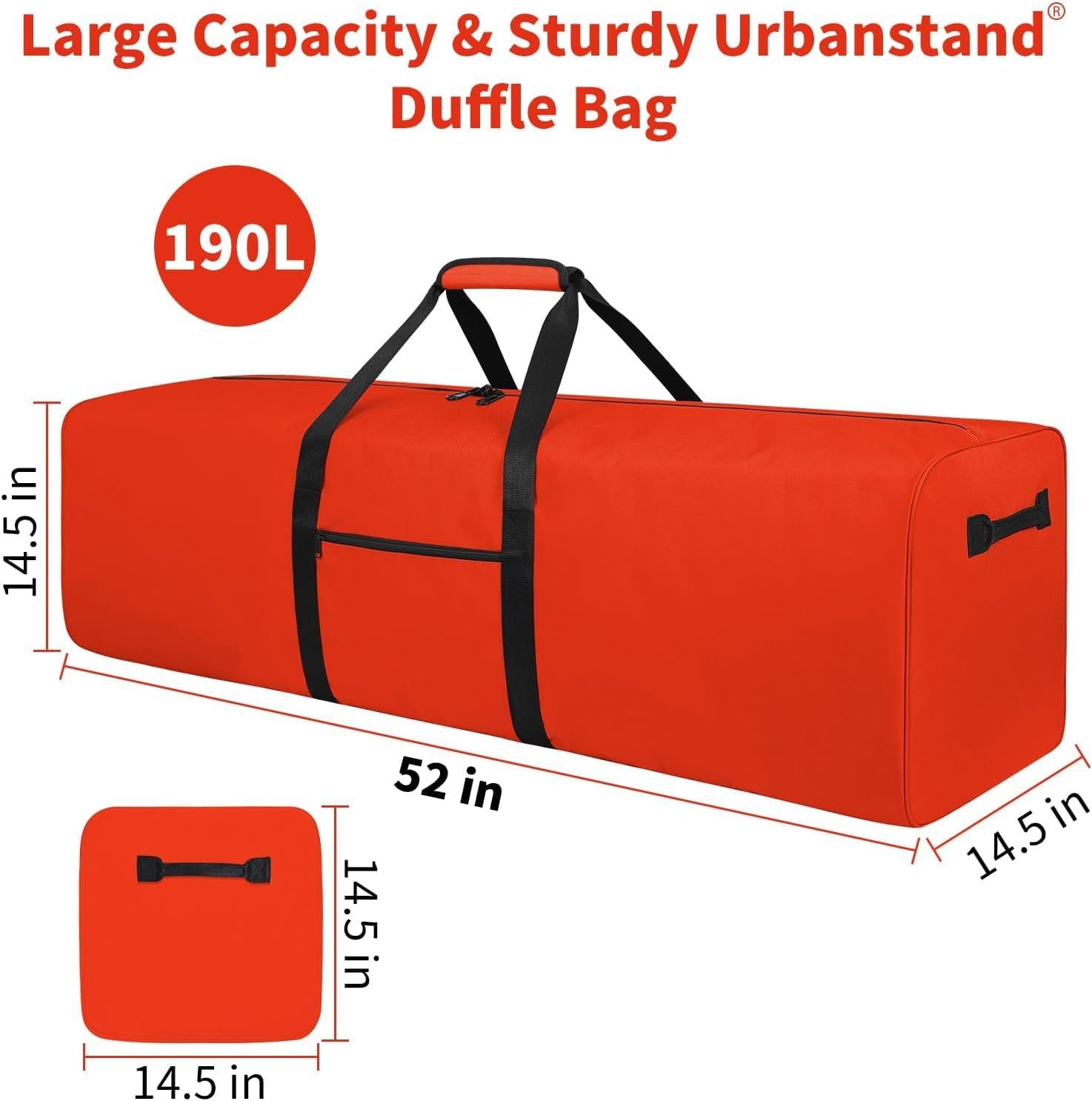 Urbanstand 52 Inch Extra Large Duffle Bag for Travel, Sports Gear Storage Bag with 2-way Lockable Zippers, Long Duffel Bag for Tent Camping tripod (Orange)