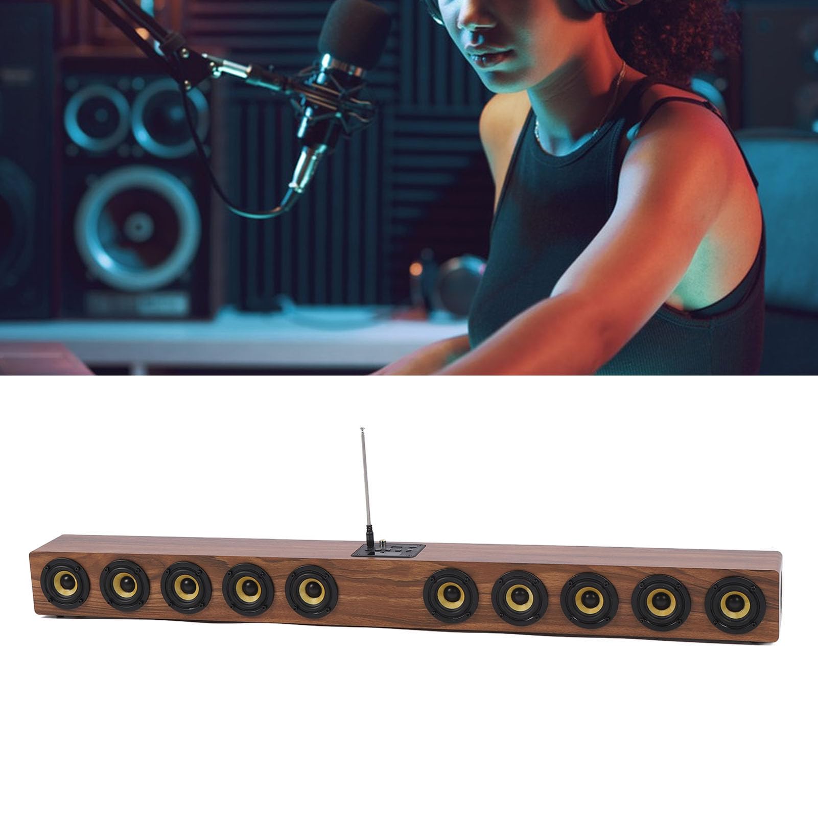 Barre de Son sans Fil, Son Surround HiFi 360°, Haut-parleurs D'ordinateur en Bois avec Bluetooth 5.3, Connexion USB AUX, 50 W, 88 Cm, Barre de Son Home Cinéma pour Téléviseur, PC