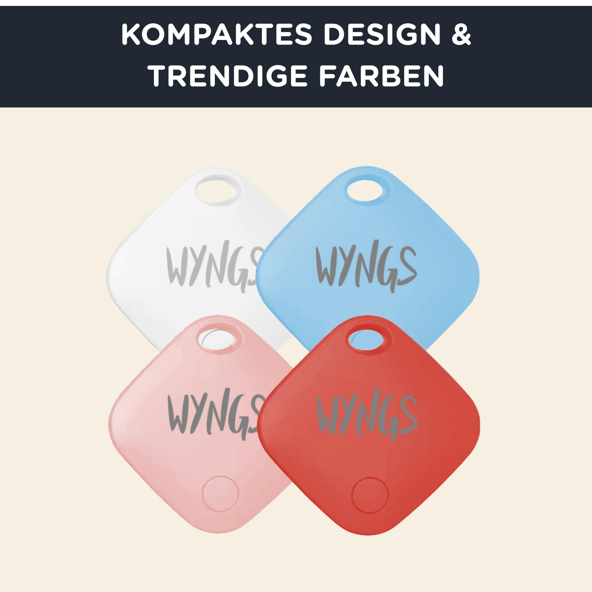WYNGS Air Tag Schlüsselfinder – Bluetooth Tracker für iPhone, Schlüssel, Taschen & Haustiere – Kompatibel mit Apple 'Wo ist?' App & iOS – Smart GPS Ortung – Schwarz - 4er Set