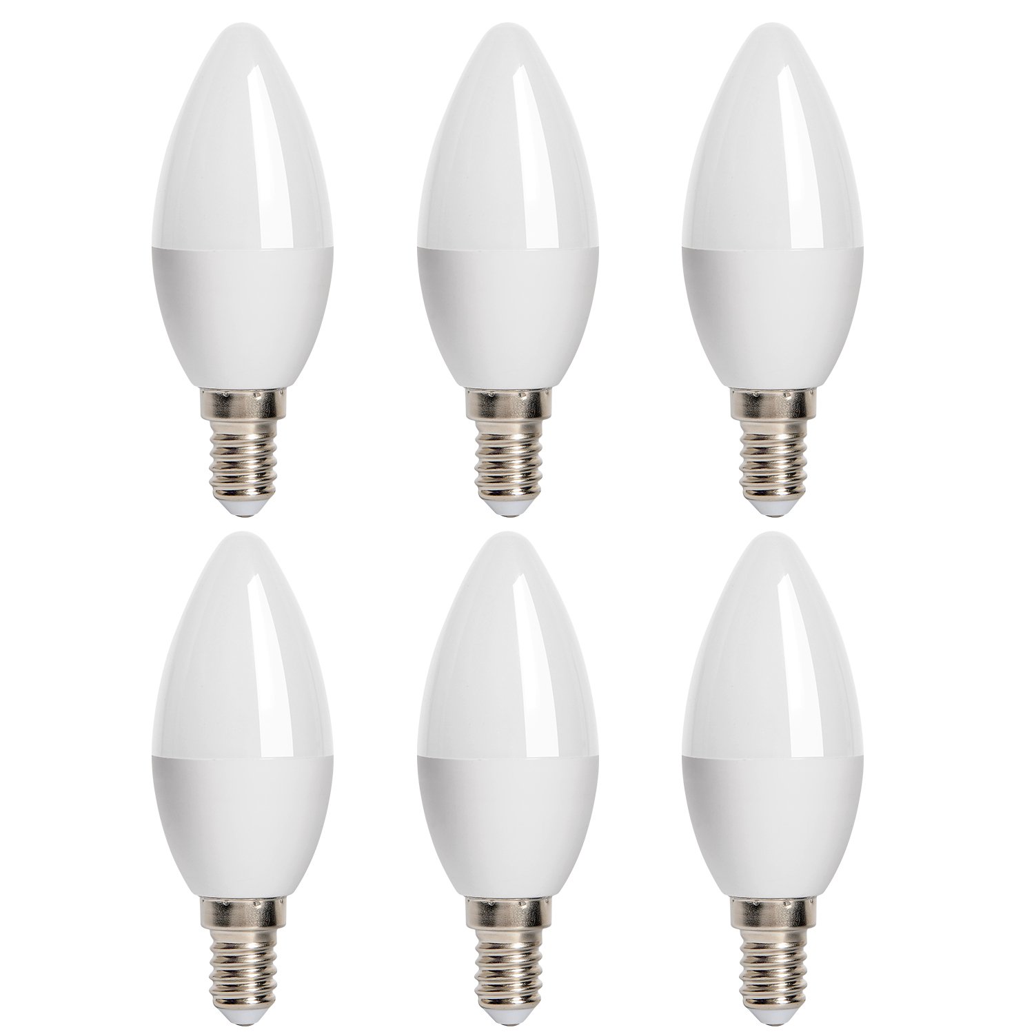 JUNSHI E14 LED Candle Bulbs,5W(Equivalent to 40W),435lm,6500K Cool White,C37 Small Edison Screw SES LED Light Bulb,Non Dimmable-Pack of 6