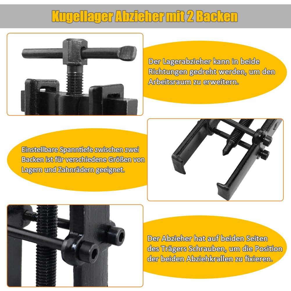 3-dlg. Lagertrekker 4/6/8, Max. Spanwijdte 102/140/180mm, Verstelbare 2-wangentrekker, Lager Tandwielafzetter Klauwentrekken Parallelafzetter Wiellagerafzetter voor Auto Motorfiets