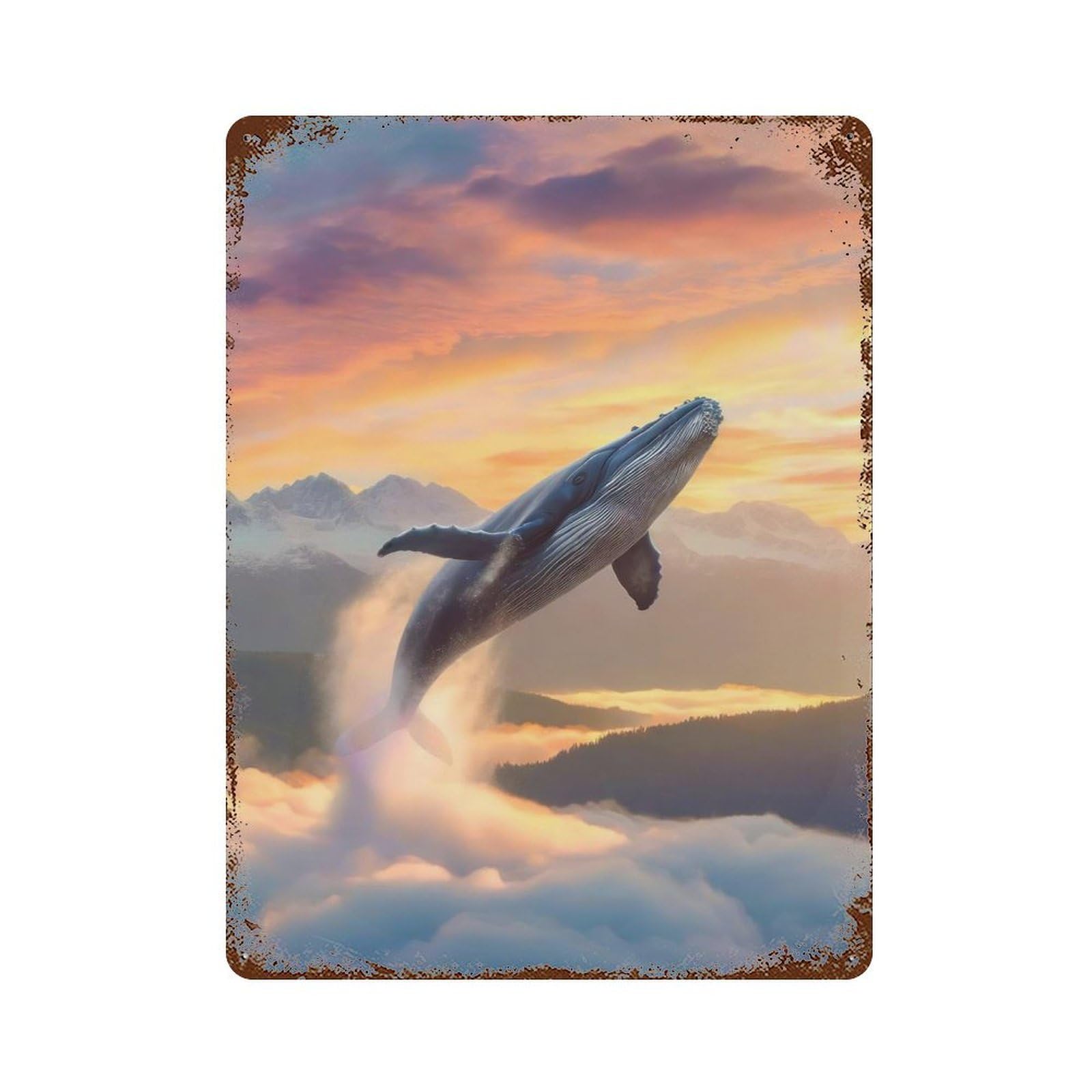 Flying Whale Decorative Tin Sign 15.7"x11.8", Old School Wall Decor for Garage, Pub Or Kitchen
