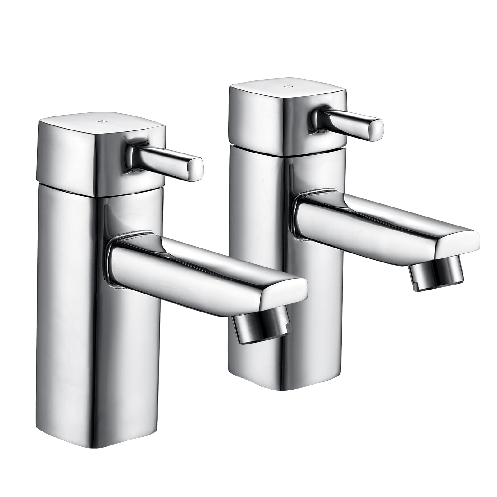 Hapilife Square Basin Taps Pair, Chrome Modern Hot & Cold Basin Pillar Taps