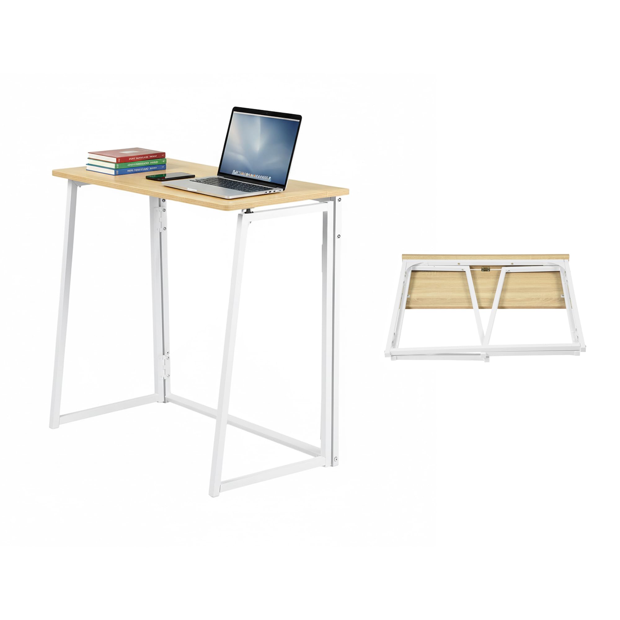 1 Pezzo Scrivania Pieghevole Piccola da 80CM di Larghezza, Tavolo Tavolino Pieghevole Scrivania a Scomparsa Piccolo per Ufficio/Studio/Camera da Letto/Soggiorno(Rovere&Bianco)