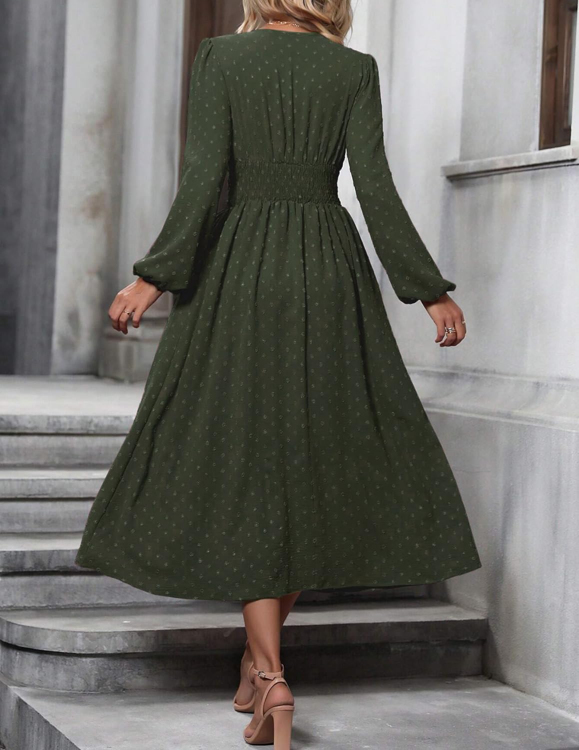 Damen Elegant Kleid Langarm V-Ausschnitt Freizeitkleider A-Linie Blumenmuster Wickelkleid Herbst Winter Laternenärmeln Kleid Partykleid Abendkleider