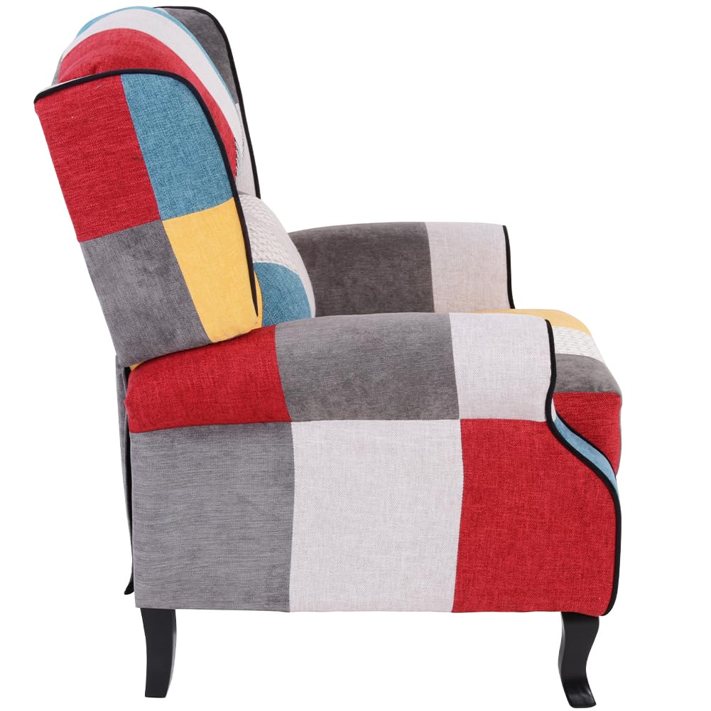 BAKAJI Fauteuil inclinable revêtu et rembourré avec Motif Patchwork, Style de Touche, décoration de Maison, idéal pour Lecture et Repos, Dossier Confortable Ergonomique pour Posture Droite (Marron)