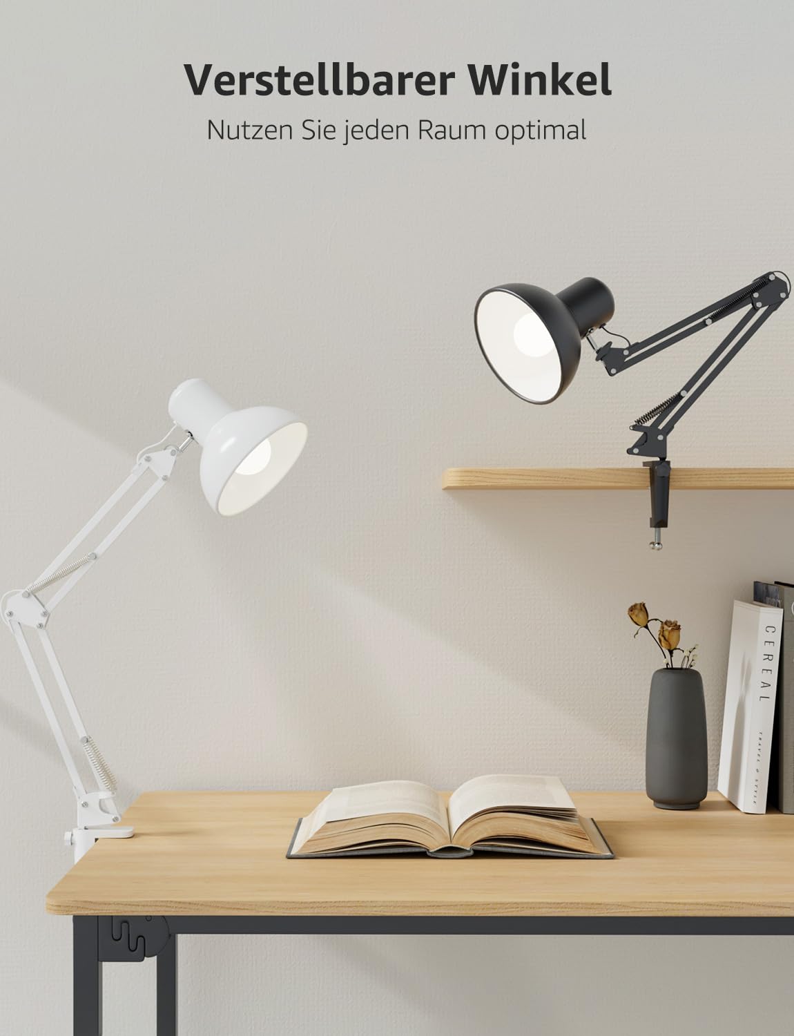 Lepro Schreibtischlampe Retro, Klemmbare Tischlampe E27, LED Büro Leselampe Nachttischlampe Verstellbare, Gelenk-Arm, schwenkbar, Tageslichtlampe Schreibtisch leuchte, HxBxT: 38 x 15 x 27cm, Schwarz