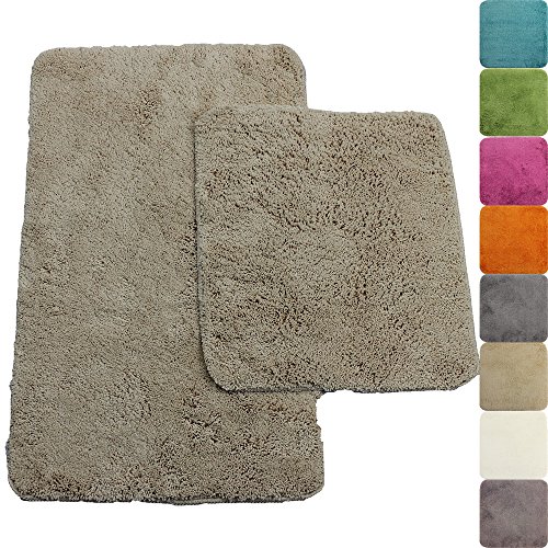 DILUMA Badematte 2-teiliges Set 50 x 80 und 45 x 50 cm Rutschfester Badvorleger Premium Badteppich 1200 g/m² weich…