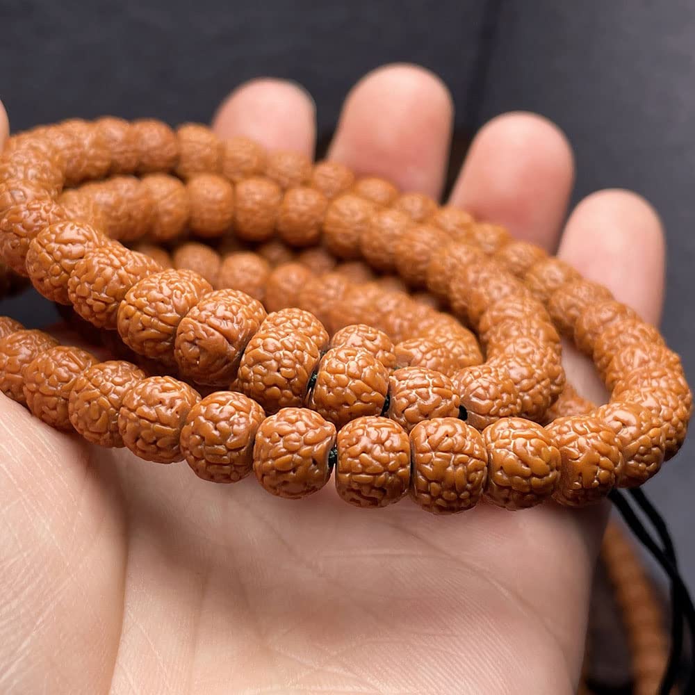 108 Bodhi-Perlen, buddhistische Rudraksha-Perlen, Mala-Gebet, tibetischer Buddhismus, Halskette, Chakren, 8 x 10 mm