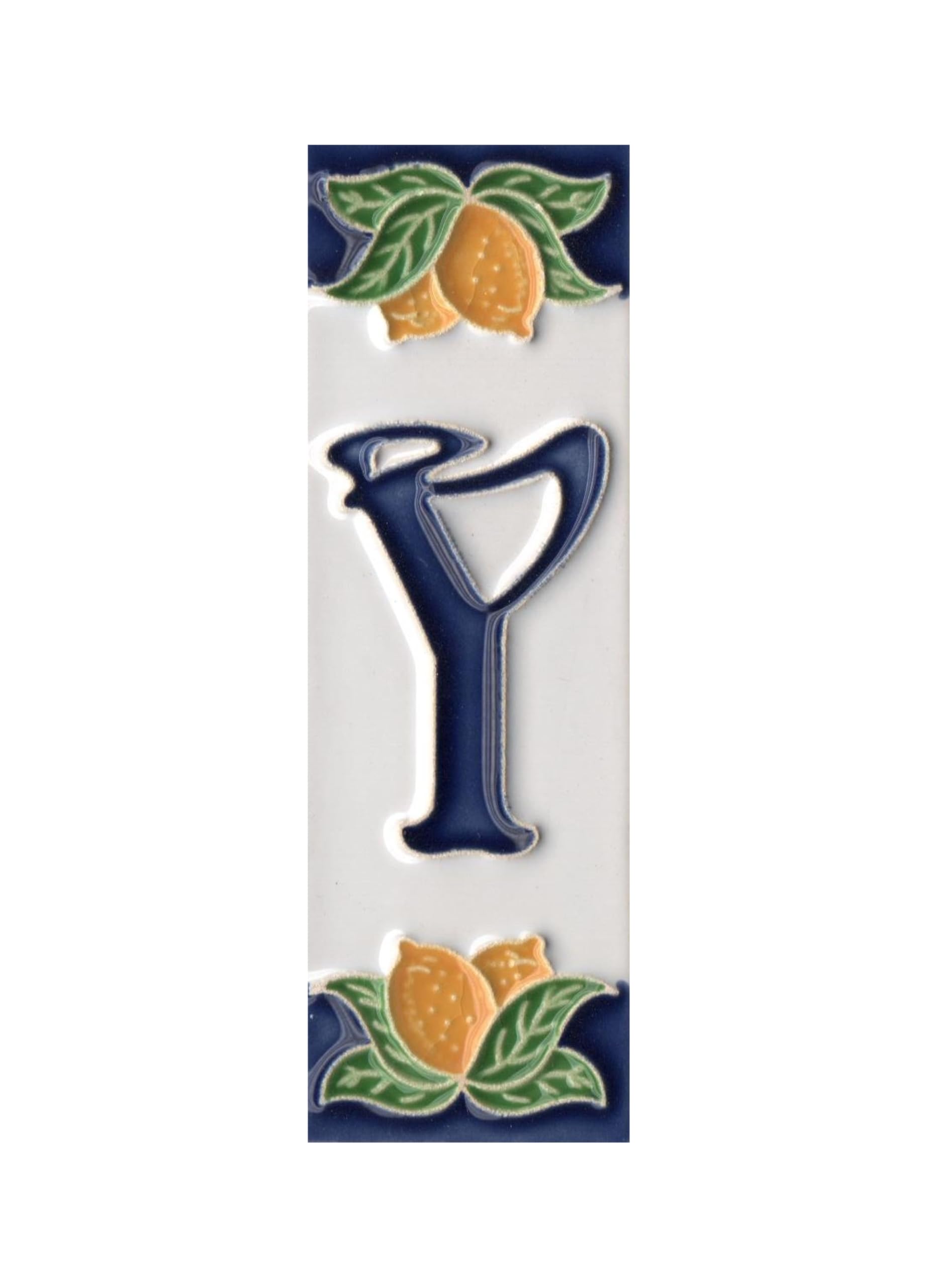House Numbers, Italian Ceramic Numbers & Letters Tiles, Lemon Design, Tile Size: 10cm x 3.5cm (Letter Y)