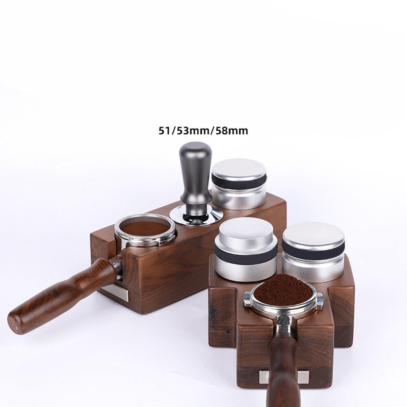 Porta Filtro Supporto Caffè Tamper Base Legno con Tre Alloggiamenti Antiscivolo in Silicone Adatto per Preparazione Espresso E Arte