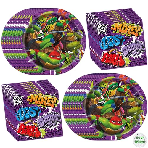 Teenage Mutant Ninja Turtle Party Decorations | 16 Plates & 16 Napkins | Officially Licensed | NInja Turtle Birthday Party Supplies | TMNT Mutant Mayhem Movie