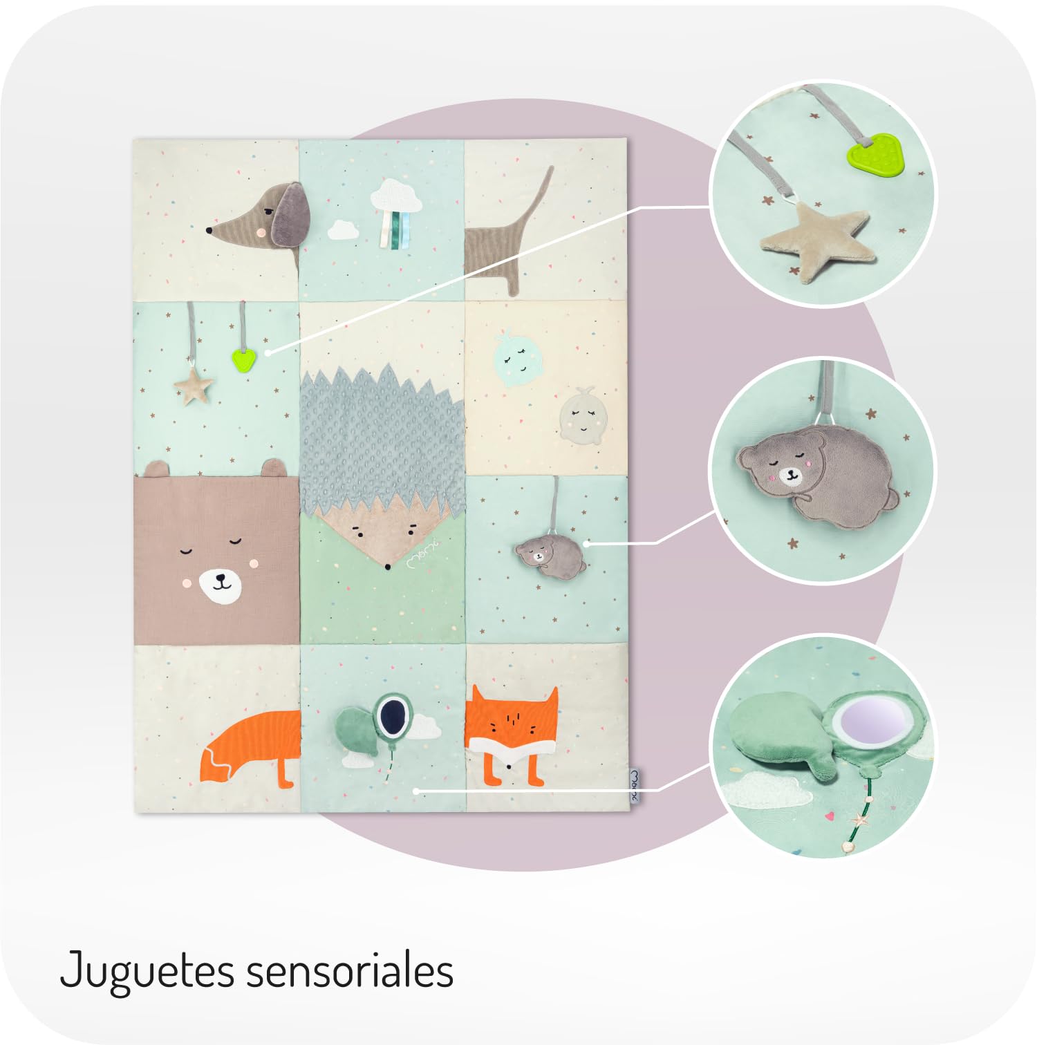 Momi VOLPI Alfombra sensorial para bebés y niños pequeños 120 x 160 cm, Alfombra de Juego y Manta para Gatear para niñas y niños, Plegable en una Bolsa con Asas de Transporte