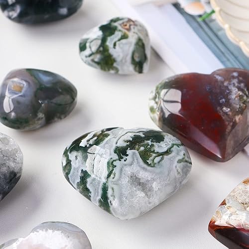 Miniatura 4 de Estrella de cristal de ágata de musgo natural (corazón de luna) piedras preciosas en forma de cristal tallado artesanías piedra de palmera pulida,