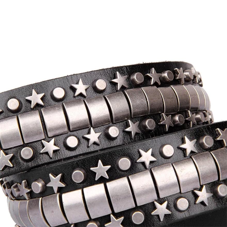 Pohullan Men Motorcycle Jeans Metal Rivet Belts Leather Punk Rock Belt Punk Rock Accessories4
