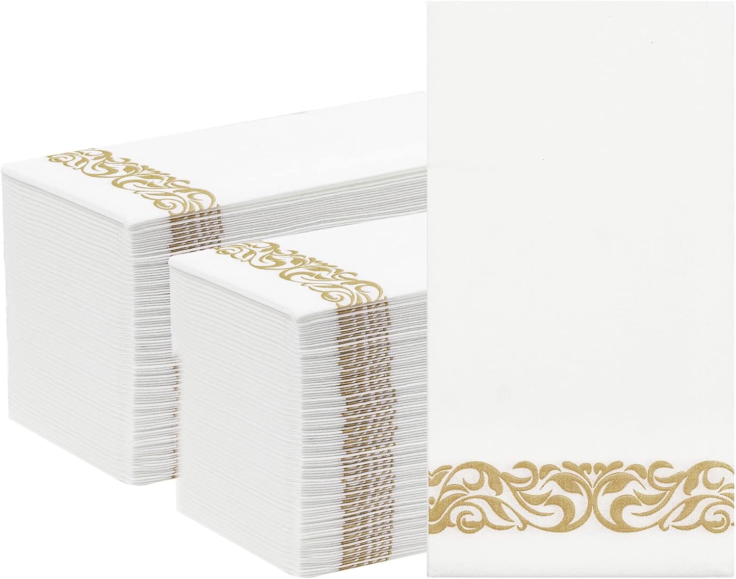 200 Pack Disposable Hand Towels, Paper Napkins Guest Towels with Gold Trim 3ply Dinner Napkins