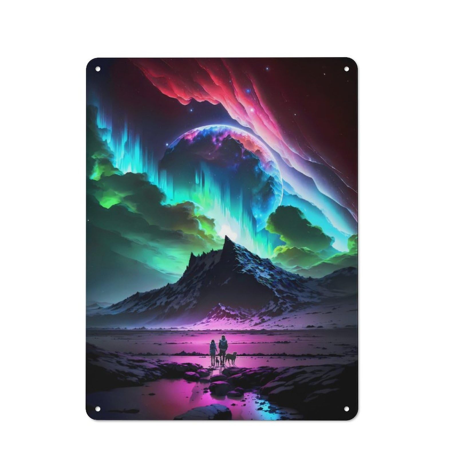 Junmoney Cosmic Aurora Landscape 40X30cm Industrial-Style Tin Sign With For Hallway Wall, A Metal Wall Feature For A Newly Arranged Hallway