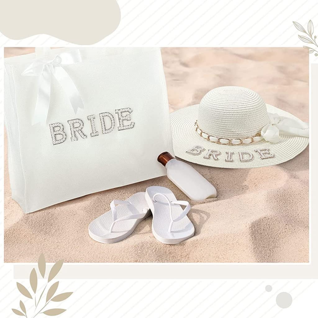 Sombrero de sol Bride to Be, sombrero de paja, bolsa de gafas de sol, perlas delicadas para novia, despedida de soltera, decoración de fiesta, regalo, beige, talla única