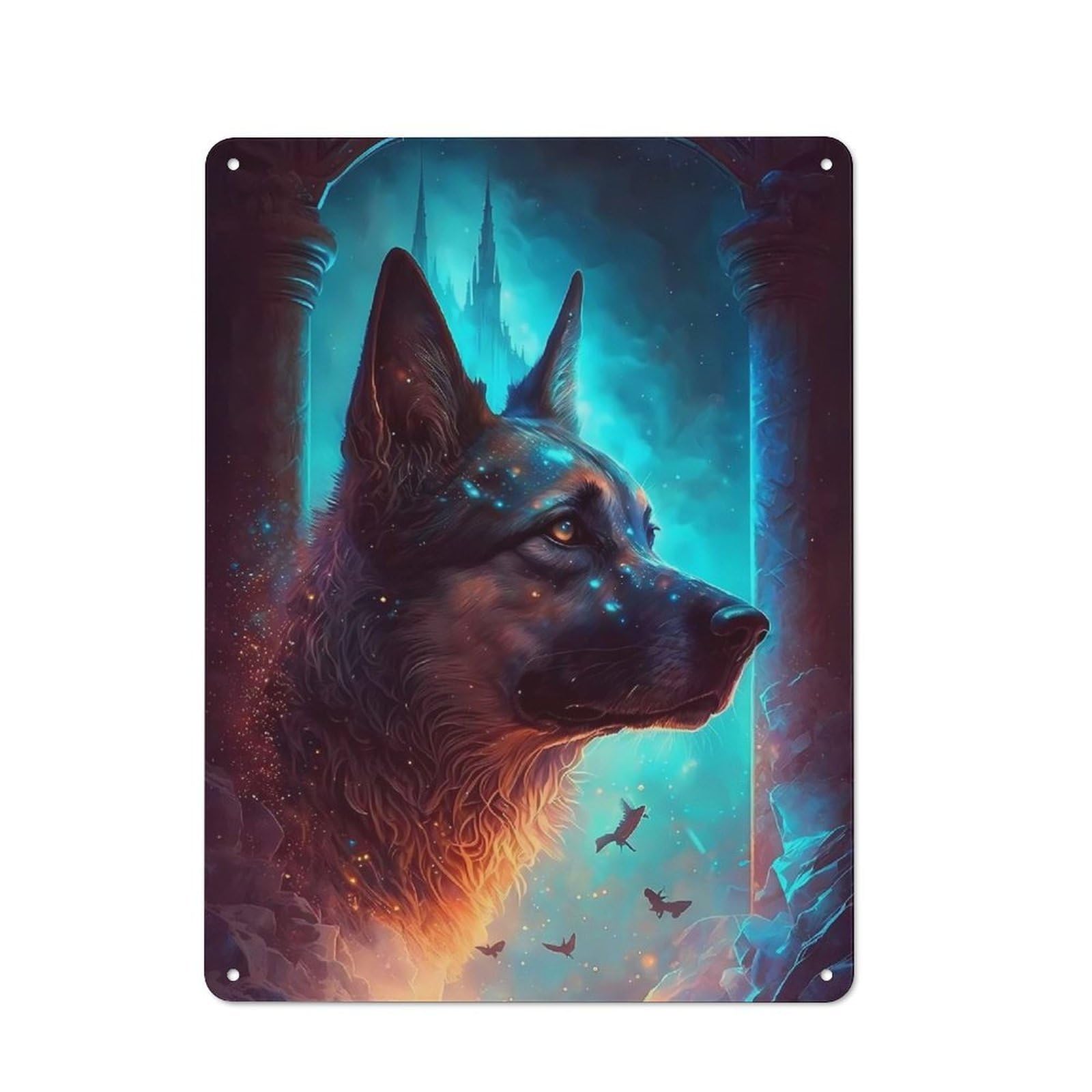 Decorative Metal Plaque with German Shepherd Dog Fable Design 40x30cm, Vintage Porch Wall Decor for Shed, Garden Room, Porch Or Garage