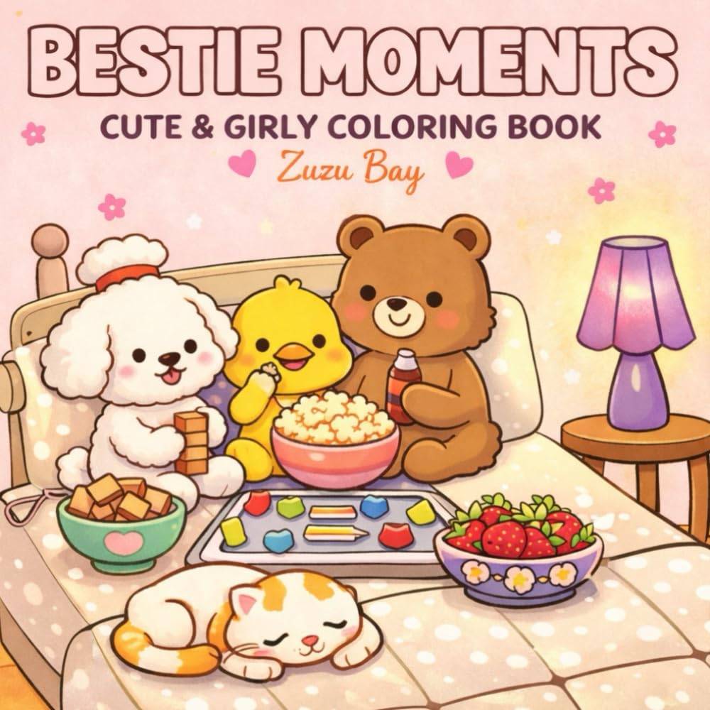 Bestie Moments Coloring Book: Cute & Girly Animal Sleepover Coloring Book for Kids, Teens & Adults | Cozy Friends, Adorable Characters, Relaxing Stress Relief Designs (Cozy Coloring Series)
