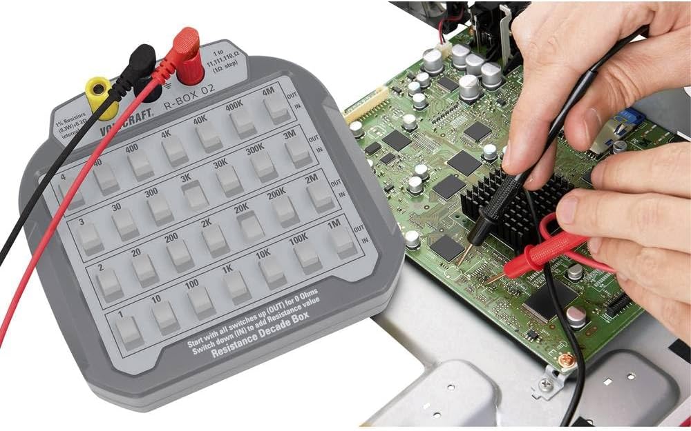 VOLTCRAFT R-BOX 02 in use with a circuit board