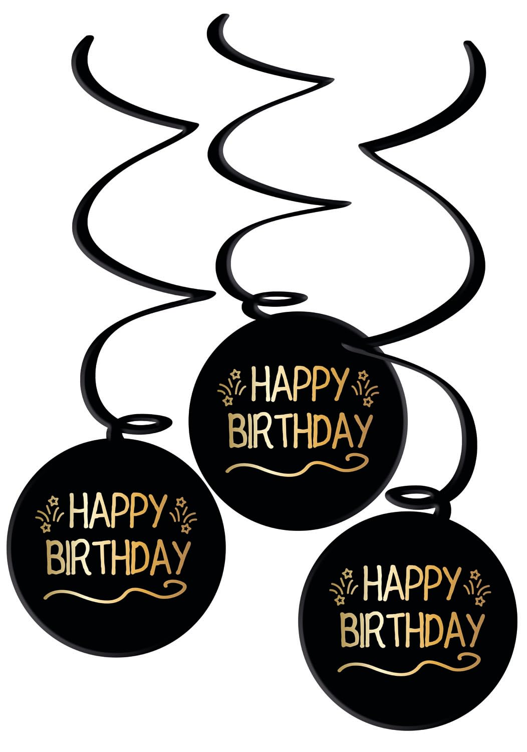 Folat 25050 Birthday Black Gold Silver Hanging Decoration-Shining Glam-3 Pieces