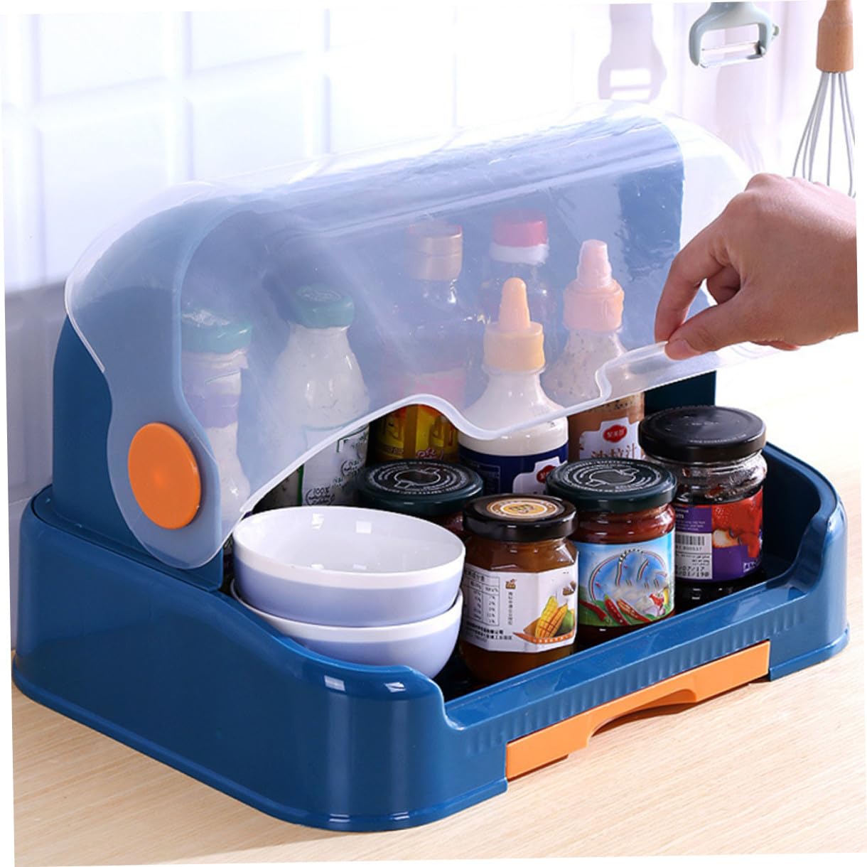Caja de Secado con Tapa para Biberones y Tazas PP Azul