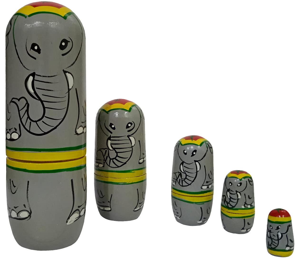 Purpledip Holz Nesting Dolls Elefant - Set mit 5 handbemalten russischen Matroschka Dekoboxen (11702A)