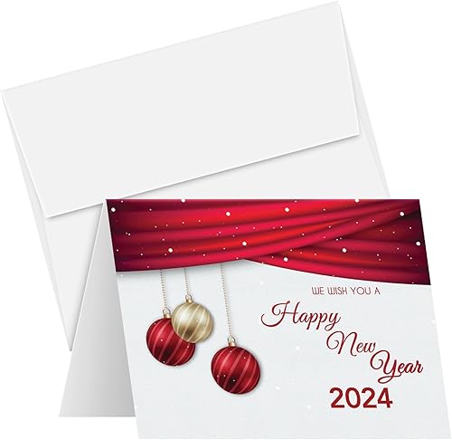 Miniatura 1 de Tarjetas y sobres de Feliz Año Nuevo 2024  Elegante Navidad, Navidad, Nochevieja, juego de tarjetas de felicitación rojas de agradecimiento  25