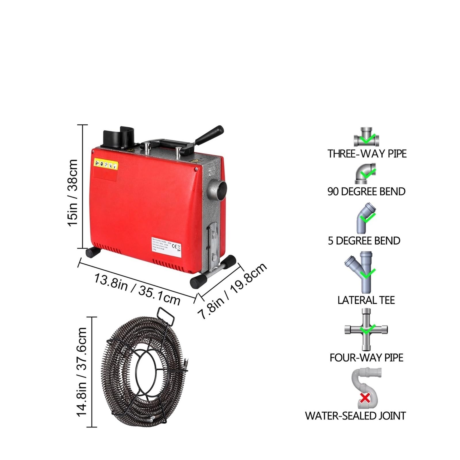 Desatascador de tuberías 250 W, 400 RPM, desatascador eléctrico for tubos 20 a 100 mm diámetro Para principiantes bricolaje