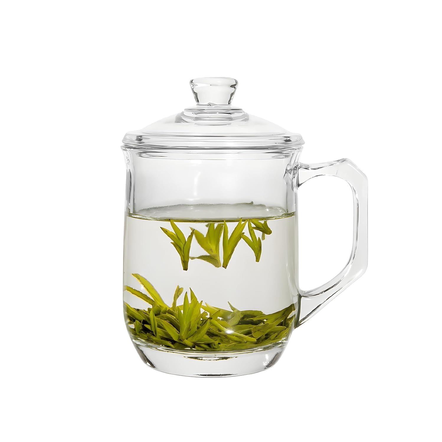 Transparent Glass Tea Mug with Lid 380 ML, Set of 1 Heat-Resistant Clear Glass Tea Cup for Green Tea, Herbal Tea & Coffee | Elegant Drinking Mug for Home & Office - Transparent